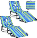 GYMAX Tanning Chair, 350lbs Beach Lounge Chair with Face Hole, Washable Pillow & Carry Strap, Adjustable Folding Chaise Lounge, Layout Lounger for Outside, Patio, Poolside, Lawn (2, Stripe)