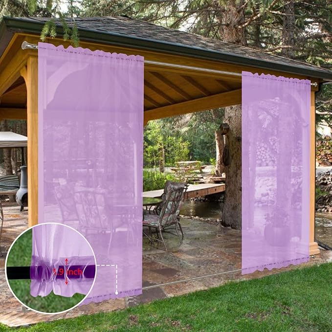 SpaceDresser Waterproof Outdoor Sheer Curtains for Patio - 2 Panels Rod Pocket Indoor Voile Sheer Curtain for Living Room,52W x 96L inch, Lavender