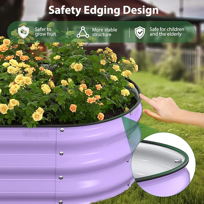 Raised Garden Bed Kit, 5x2x1 ft Galvanized Planter Box Outdoor with Safety Edging, Large Metal Raised Beds for Gardening Vegetables Flower Fruits (Provence Purple)