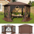 11.5x11.5FT 6-Sided Pop Up Gazebo Tent，One-Push Setup Canopy Tent with Mesh Panels & Removable Wind Cloths, Outdoor shelter for Camping, Backyard Parties, Outdoor Events - Beige & Khaki