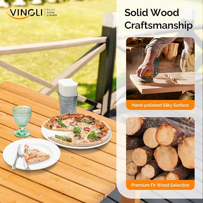 VINGLI Rectangular Outdoor Dining Table, Solid Cedar Wood Patio Table for 4-6 People, Waterproof Garden Table for Yard, Deck, Poolside (Teak)