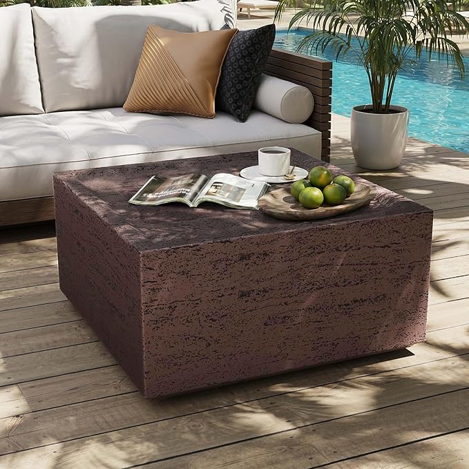 UPHA Outdoor Square Coffee Table, Small Modern Minimalist Accent Tables, Low Light Concrete Center Table for Living Room, Outside Patio, Deck, 28×28×13, Rust Red