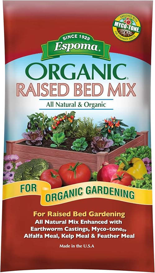 Espoma Organic Raised Bed Mix - All Natural and Organic Potting Soil Mix for Growing Vegetables and Herbs in Raised Garden Beds. for Organic Gardening.1.5 Cubic Foot Bag