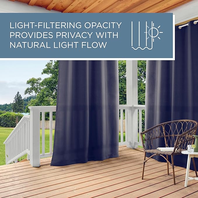 TOWN & COUNTRY BASICS Cabana Solid Heavyweight Indoor Outdoor Curtains, Light Filtering Opacity with Grommet Top, Water Repellent, 2-Pack Set, 54"x84", Dark Navy