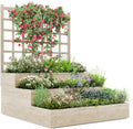 3-Tier Elevated Garden Planter, Wooden Vertical Raised Bed with Trellis & Drainage Base – Ideal for Climbing Plants, Flowers, Herbs, Vegetables – Outdoor Planter Box for Patio, Yard, or Lawn