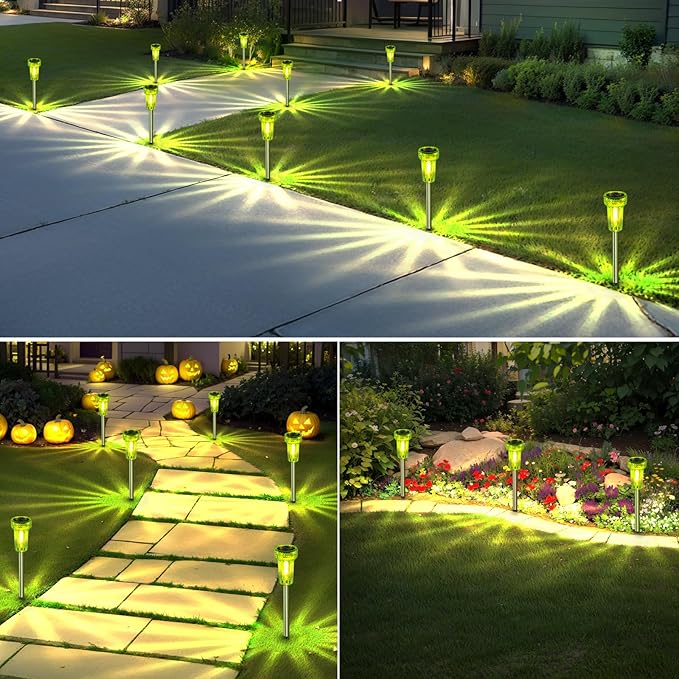 St Patricks Day Decorations Solar Pathway Lights Outdoor,Green Solar Lights LED Waterproof, St. Patrick's Day Solar Lights Auto Dusk-to-Dawn for Yard, Path, Garden, Walkway, Landscape 8 Pack