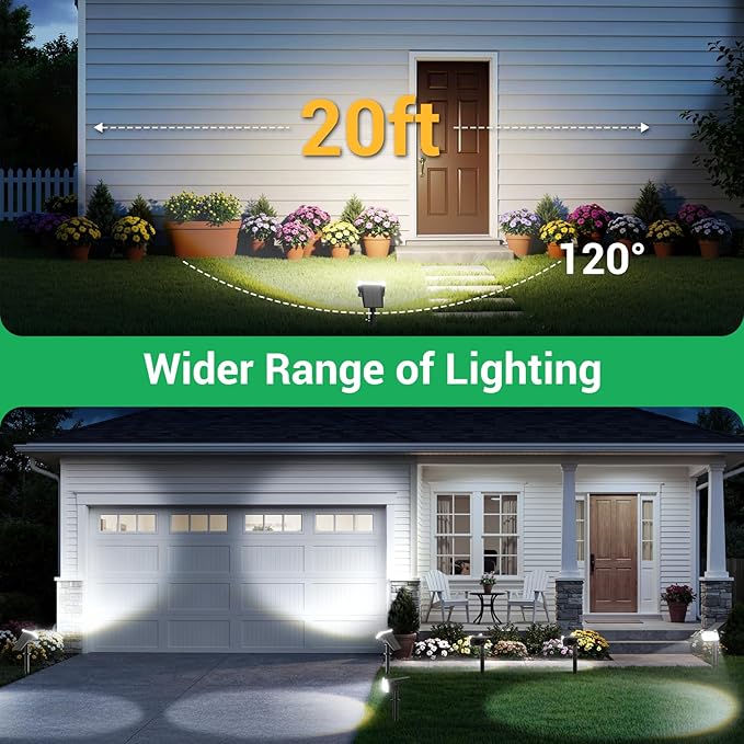 WdtPro Upgraded Bright Solar Lights Outdoor Waterproof, Auto ON/Off Solar Spot Lights Outdoor, Dusk to Dawn Spotlights, Adjustable Landscape Lighting for Yard Tree Path Garden, Cool White, 6 Pack