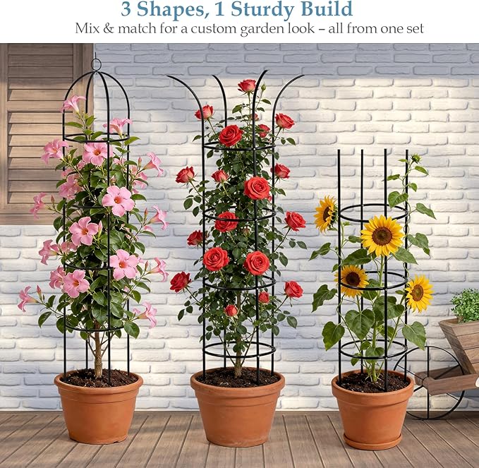 100% Metal 6.6ft Obelisk Trellis for Climbing Plants Outdoor 2PK, Garden Tower Trellis for Potted Plants Indoor with Twist Tie and Butterflies, Plant Support for Clematis Tomato Cucumber