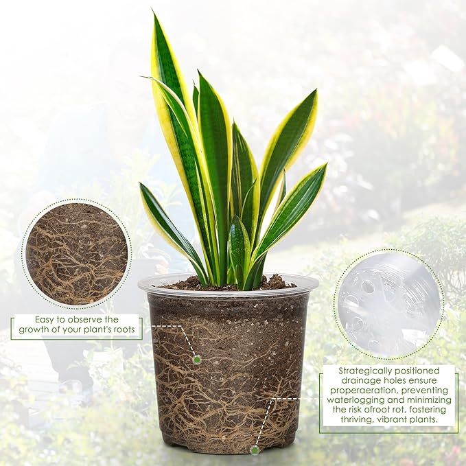 5 Inch Clear Nursery Pots for Plants with Sacuers 15 Pack, Plastic Flower Pots with Drainage Holes, Variety Pack Seedlings Garden Pot for Indoor Outdoor (5 inch)