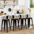 WENTMENT Metal Bar Stools Set of 4 Counter Height Barstools with Removable Back 24" Kitchen Bar Stools with Wooden Seat, Black