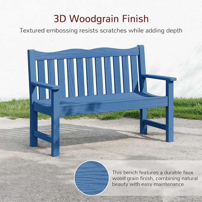 Stoog Outdoor Benches Set of 2, 2-Person All-Weather HIPS Garden Bench with 800 lbs Weight Capacity, Never Rot or Fade, Used for Patio, Deck, Backyard, Blue
