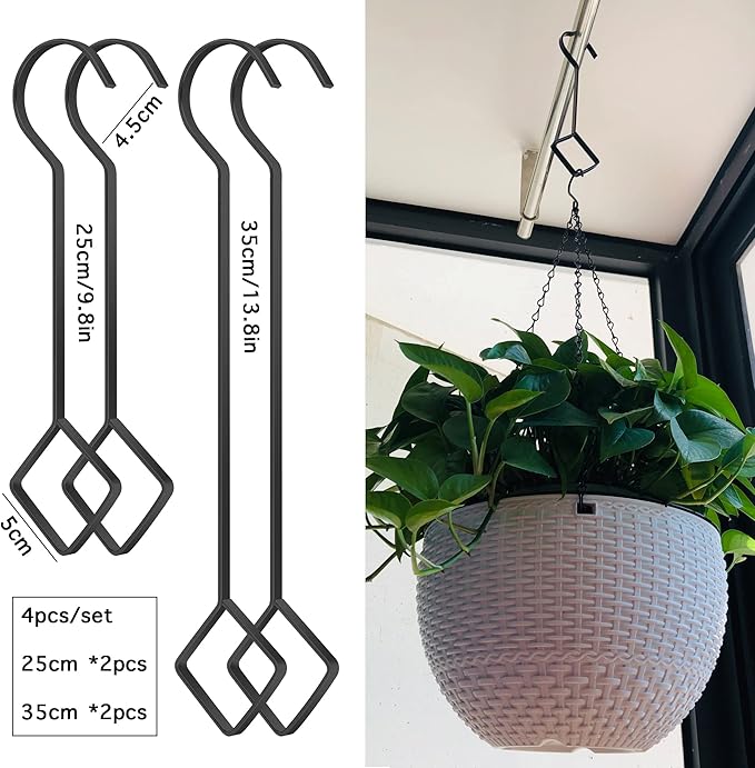 10 & 14 Inch Large Heavy Duty S Hooks Plant Hangers Extension Steel Hanging Tool for Home Decoration Shopwindow Clothes Plants Pergola Birdcage Lamp Garden 4pcs Black