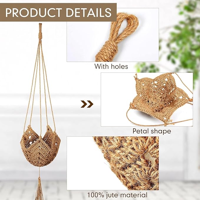 Shappy 3 Pack Jute Crochet Long Plant Hanger for 3 Inch to 12 Inch Pots, Macrame Plant Holder Rope with S Shaped Hooks for Halloween Home Decor (Brown)
