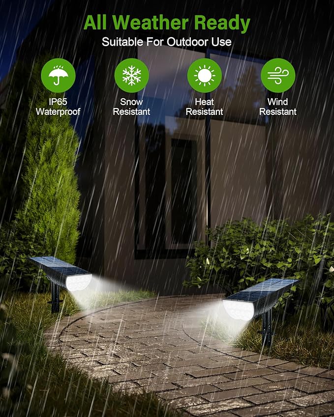 Solar Spot Lights Outdoor, Solar Lights Outdoor Waterproof IP65, 3 Brightness Modes Dusk to Dawn Landscape Spotlights for Yard Garden Pathway Tree Decoration, Cool White, 1 Pack