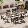 Aluminum Outdoor Dining Set for 6, Patio Table and Chairs Set with Umbrella Hole, 7 Pieces HDPS Outdoor Furniture Sets for Patio, Garden (Gray & Teak)