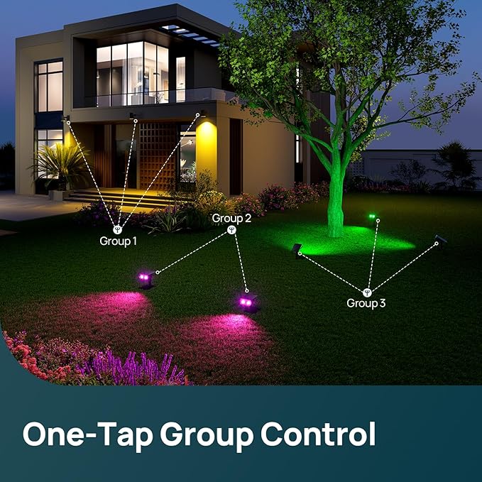 Linkind Smart Solar Spot Lights Outdoor SL5C, Solar Lights Outdoor Spotlight Cool/Warm White/Color Changing, APP/Voice Control IP67 Landscape Lighting for Yard, Garden, Pathway(8 Pack)