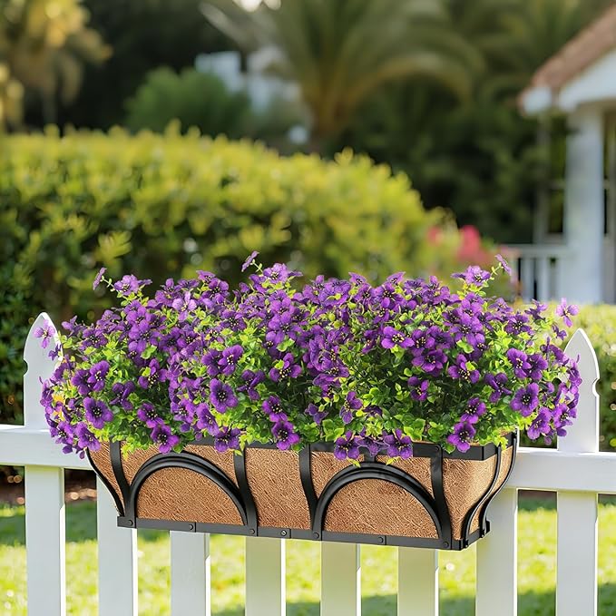 20 Bundles Artificial Flowers for Outdoors, UV Resistant Fake Plants Flowers Greenery Shrubs Plants for Decoration Outside Plants Hanging Planter Home Garden Decor (Purple)