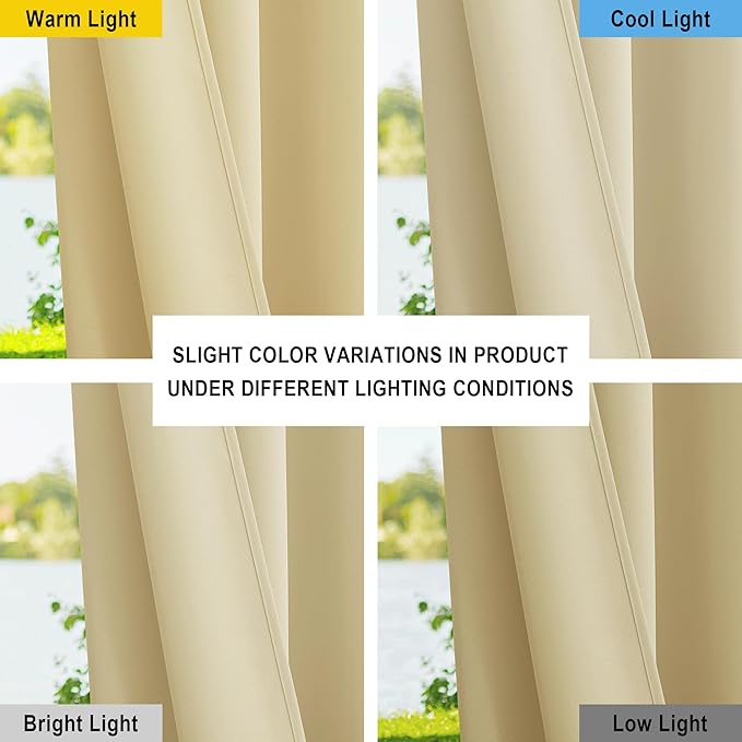 NICETOWN Canvas Waterproof Outdoor Curtains for Patio 108 Inches Long, Machine Washable Rustproof Grommet Privacy Outdoor Drapes for Porch/Balcony, 2 Panels, 55" Wide, Light Beige