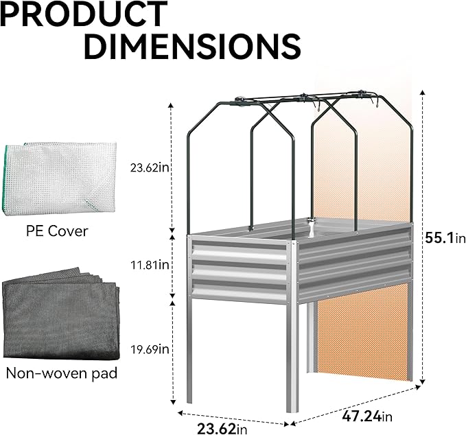 Galvanized Raised Garden Bed with Self-Watering System, Elevated Planter Boxes Outdoor with Legs and PE Cover for Vegetables and Flowers, Backyard, Patio, Balcony, 48x24x56 in