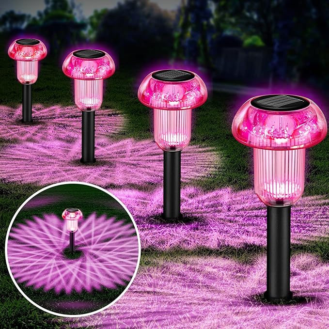 Easter Solar Pathway Lights Outdoor Decorative 4 Pack, Purple LED Mushroom Solar Lights Outdoor Waterproof Solar Powered Decor for Yard Driveway Patio, Valentines Day Halloween Christmas Garden Decor