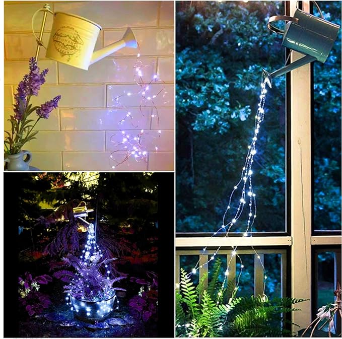 ZNYCYE Solar Waterfall Fairy Bunch Lights Outdoor Waterproof 200LEDs 8 Modes Watering Can Light (NO CAN), Solar Powered String Lights Firefly Vine Garden Decorations Gardening Gifts for Mom