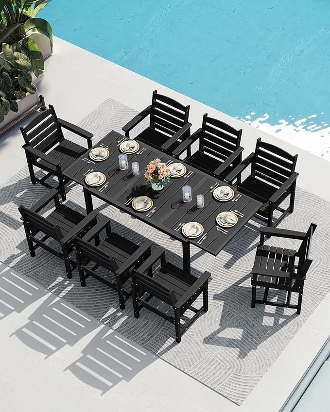 SERWALL Outdoor Expandable Dining Table 60" - 83", Patio Dining Table for 4-10 People, All Weather HDPE and Aluminum Outdoor Furniture for Backyard, Garden, Black
