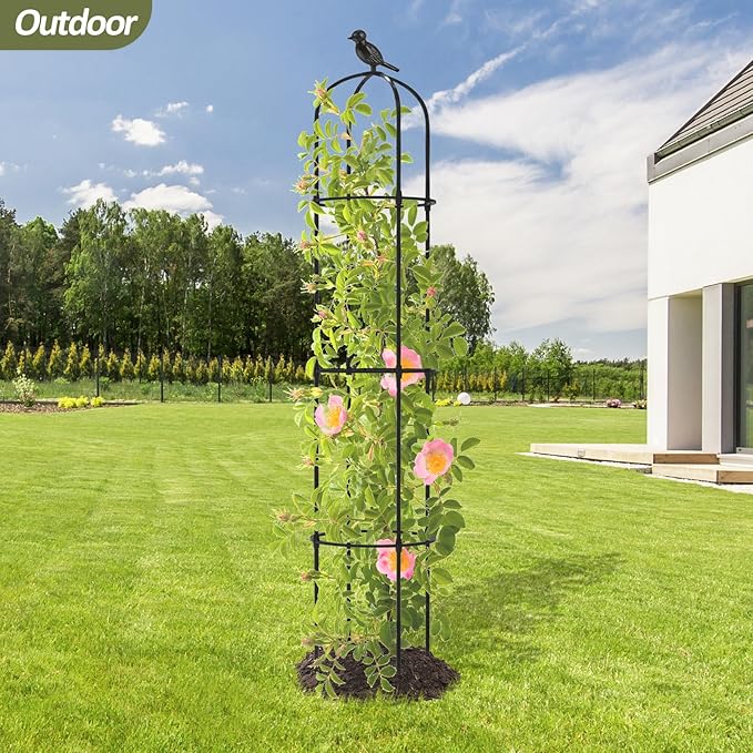 Garden Obelisk Trellis for Climbing Plants Outdoor - 69"(H), Rustproof Trellis with Adjustable Rings, Metal Plant Support for Potted Vines, Garden Trellis Use for Outdoor or Indoor(1 Pack)