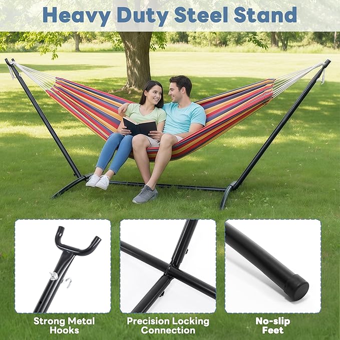 DUMOS Hammock Stand Only, Heavy Duty Hammock Stands for Double 2 Person, Portable Steel Stand for Outside Garden Backyard Patio Pool Beach with Carrying Case