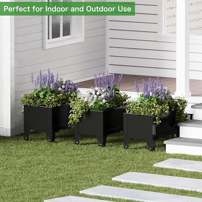 Elevated Metal Planter Box Stand Heavy Duty Raised Garden Bed for Vegetables Flowers Herbs Indoor Outdoor Use, Charcoal