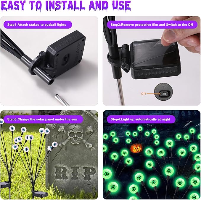 ASMAD Scary Solar Eyeball Lights, Waterproof Swaying Firefly Path Lights for Outdoor/Halloween Decorations/Garden/Yard/Patio/Party Decor, Green Eyeball, 4 Pack, 32 LEDs