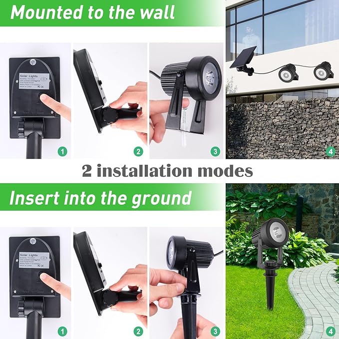 T-SUNUS Christmas Solar Spot Lights Outdoor White 6000K IP65 Waterproof 2-in-1 Landscape Spotlights, 9.8ft Cable Separate Panel Auto Dusk to Dawn for Flag Yard Garden Driveway Pathway Garage Halloween