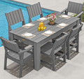 ZHUSI Patio Table and Chairs Set,HDPE Outdoor Dining Set with Umbrella Hole for Backyard, Poolside, Porch,All Weather,Grey