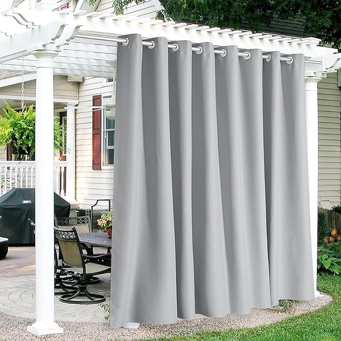 RYB HOME Extra Wide Outdoor Curtains for Patio Waterproof Heavy Duty Thermal Insulated in Summer Full Coverage Privacy for Porch, Cabana & Pool, W120 x L95, Light Grey, 1 Panel