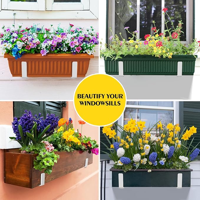 LukLoy Window Planter Box Brackets, 6 Pack Adjustable Heavy Duty Wall Mount Window Flower Boxes Outdoor with Bracket (6 to 12 in), with 70lbs Capacity, White