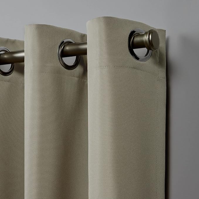 NICOLE MILLER NEW YORK Canvas Indoor/Outdoor Grommet Top Curtain Panel Pair, 54"x108", Khaki