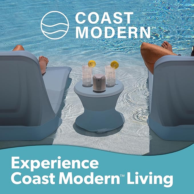 Coast Modern Outdoor Side Table - Lounger Table for Inside Pool or on Patio - All-Weather Furniture for Sun Shelf Up to 15" - Stone Blue