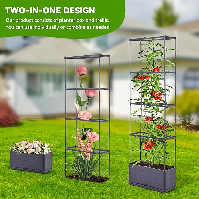 GENMOUS 2 Pack Rectangle 4 Tier Tomato Planter, Raised Garden Bed Tall 45'' Vertical Elevated Garden Planter Standing Garden Bed Planter Box with Drainage Holes Patio Balcony Porch Black