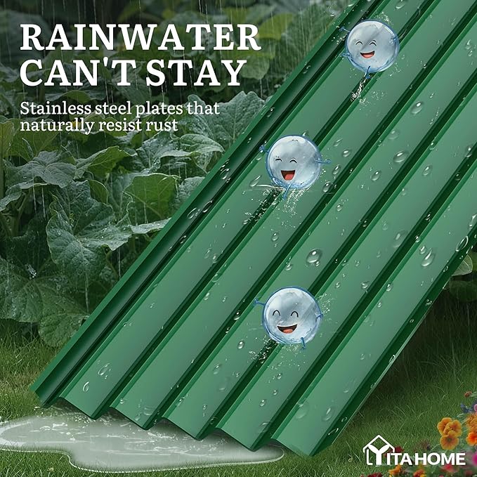 YITAHOME 8x4x1.5ft Large Raised Garden Bed Kit, Galvanized Metal Planter Box with Gloves, Ground Nails & Safety Rubber, Outdoor Above Ground Planters for Plants Vegetables Flowers, Green
