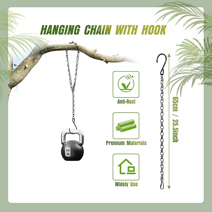 XDW-GIFTS 4-Pack 25.5 Inch Hanging Chain with Hooks for Hanging Bird Feeders, Birdbaths, Planters, Lanterns, Wind Chimes, Baskets, Billboards, Decorative Ornaments, Outdoor Indoor Use (Black)