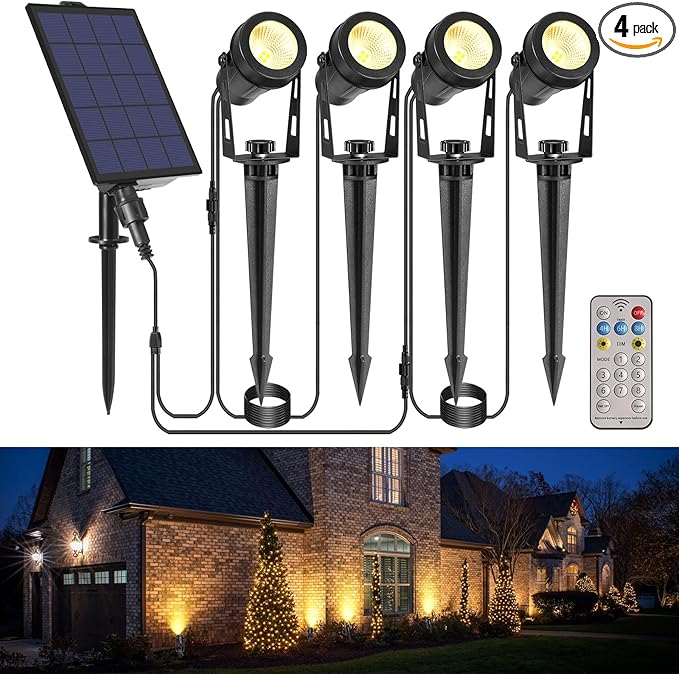 B-right Solar Spot Lights Outdoor, 8 Modes IP65 Waterproof Solar Powered Garden Spotlights 4-in-1 Landscape Lighting Auto On/Off with Remote Solar Uplights for Patio Pathway Tree 2700K Warm White
