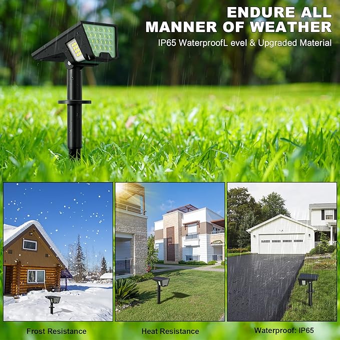 Solar Spot Lights Outdoor, 53 LEDs IP65 Waterproof Solar Lights Outdoor, 2-in-1 Solar Landscape Spotlight Wall Light with Auto On/Off & 3 Modes for Yard Garden Decor 2 Pack (Cool White)