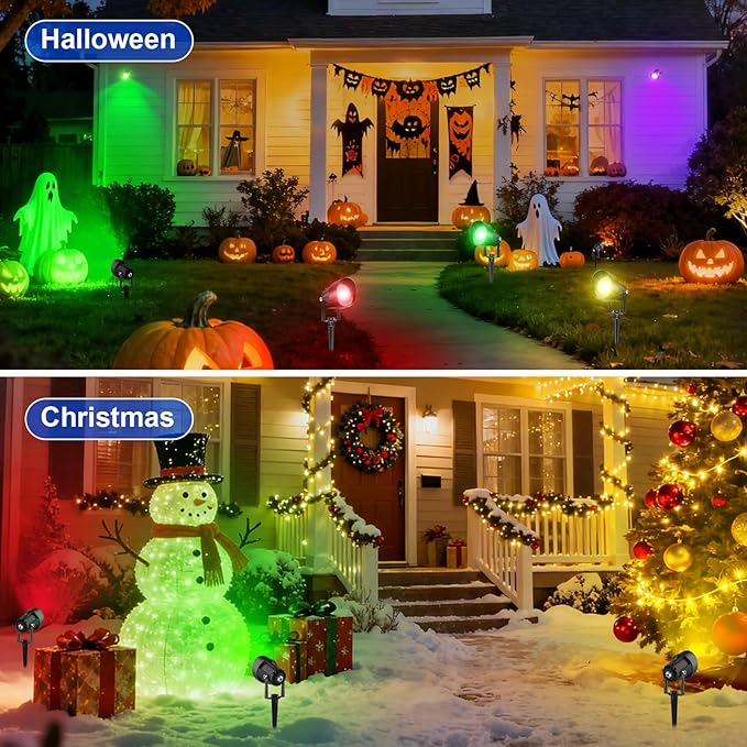 RGB Color Changing Spotlights Outdoor, LED Landscape Lighting with Remote/APP Control, Music Sync & Timing Mode, IP65 Waterproof Outdoor for Yard Garden Pathway Christmas Halloween, 4 Pack