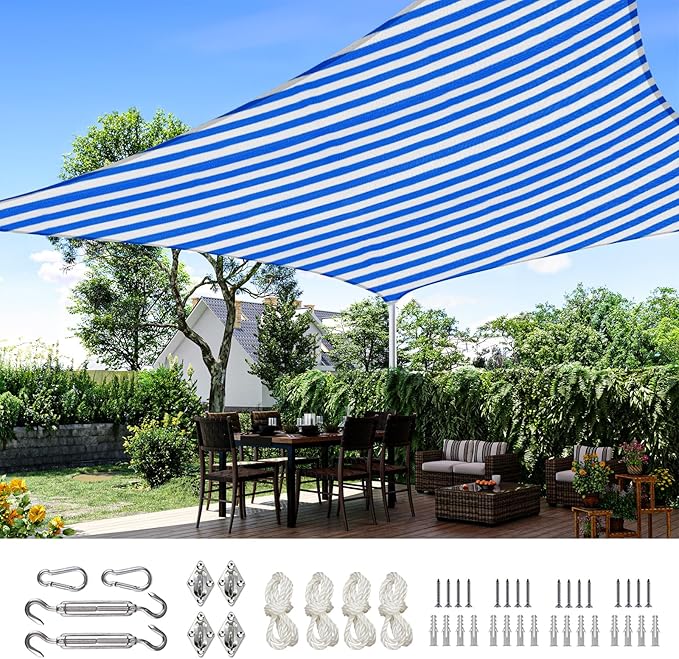 Quictent 20x26ft Sun Shade Sail for Patio, 185GSM Heavy Duty Rectangular Outdoor Sunshades UV Block Outside Canopy Cover for Backyard White and Blue Multi