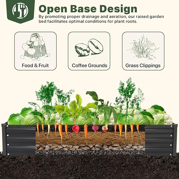 DTIG Galvanized Raised Garden Bed with Trellis, 6×3×1 FT 2 Pack Outdoor Garden Bed, Upgraded 4×3 Support, Black