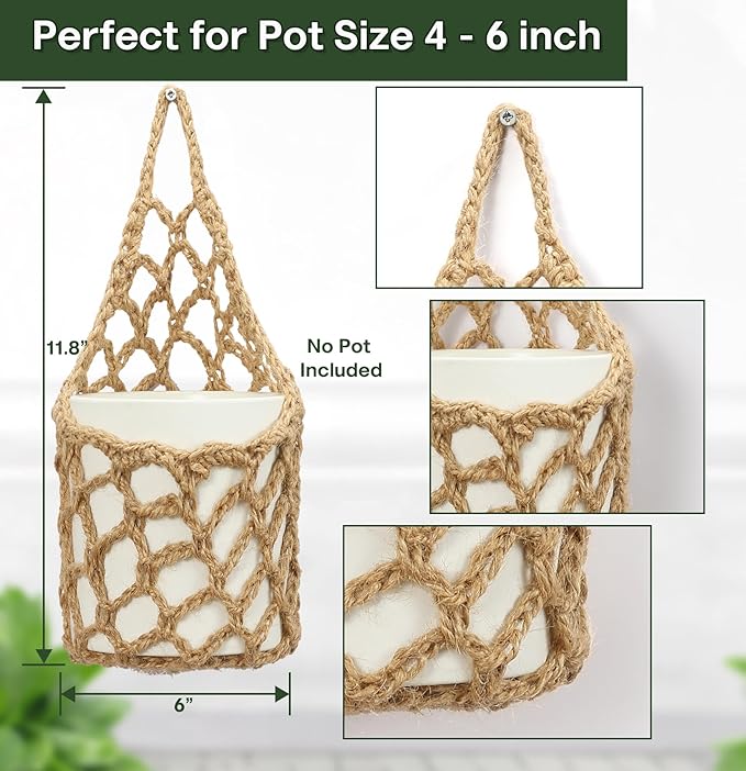 2 Packs Hanging Planters for Indoor Plants up to 6 in., Wall Plant Holder | Plant Hanger Indoor, Wall Planters for Indoor Plants, Hanging Plant (2PK, for 6 inch Pot)