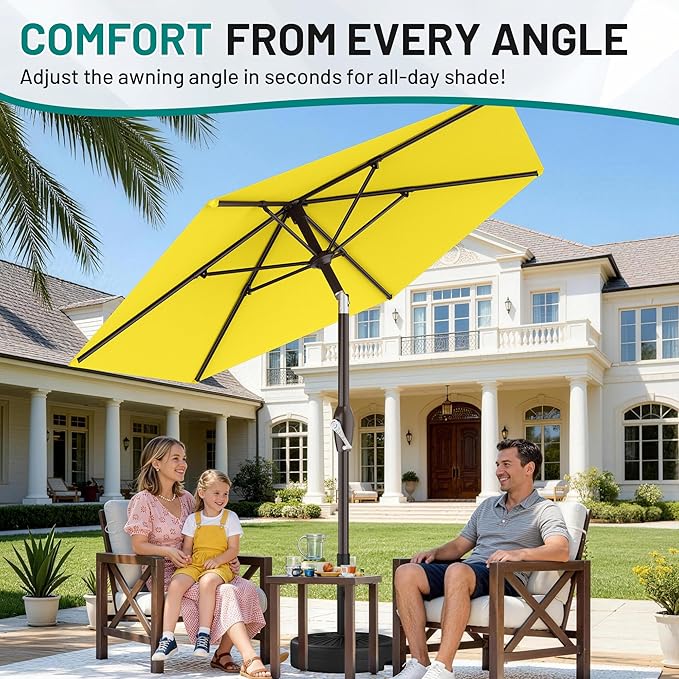 AreShark 7.5FT Patio Umbrella Table Market Umbrella with 6 Sturdy Ribs, Button Tilt/Crank Heavy-Duty Round Outdoor Umbrellas for Garden, Deck, Backyard,and Pool, Yellow
