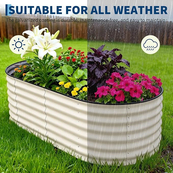 Garvee Galvanized Raised Garden Bed Outdoor, 6x3x2 ft Metal Planter Box for Flowers Vegetables, Rust-Resistant Raised Garden Beds for Gardening, Easy Assembly Outdoor Garden Box & Planters, Beige