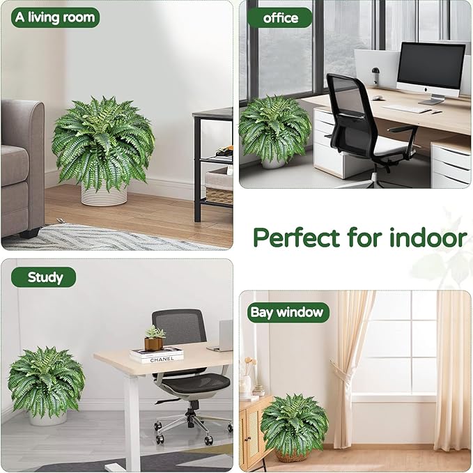 2 Pack Large 88 Leaves Artificial Ferns for Outdoors Look Real, Fake Large Faux Boston Ferns for Outdoor Planter Realistic UV Resistant Artificial Fake Plants for Porch Patio Hanging 47 inch