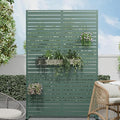 Casaphoria Metal Privacy Screen Outdoor, 72" H x 47" W Freestanding Decorative Privacy Screen for Patio Deck Balcony Garden with Stable Base, Green Louvered