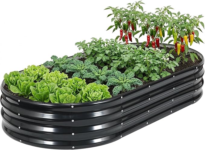 Galvanized Raised Garden Bed Outdoor, 6x3x1ft Oval Metal Raised Beds for Gardening, Rust-Resistant Garden Planter Box for Planting Vegetables, Flowers, Fruits in Backyard, Patio, Lawn(Grey)